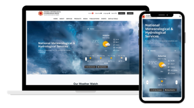 A mobile phone and laptop displaying the weather website.